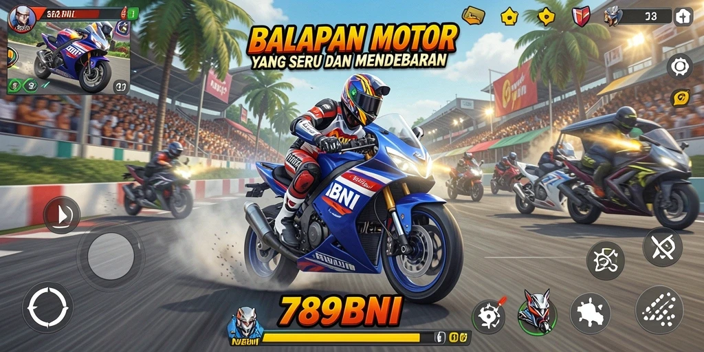 Screenshot menunjukkan aksi balapan motor yang mendebarkan di 789BNI.