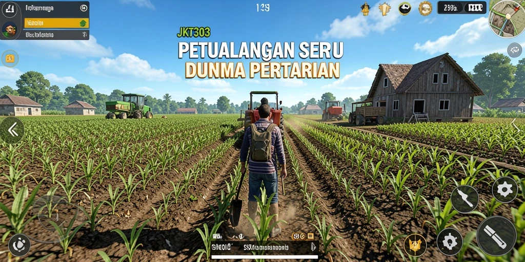 Tangkapan layar utama JKT303 menampilkan gameplay seru pertanian.