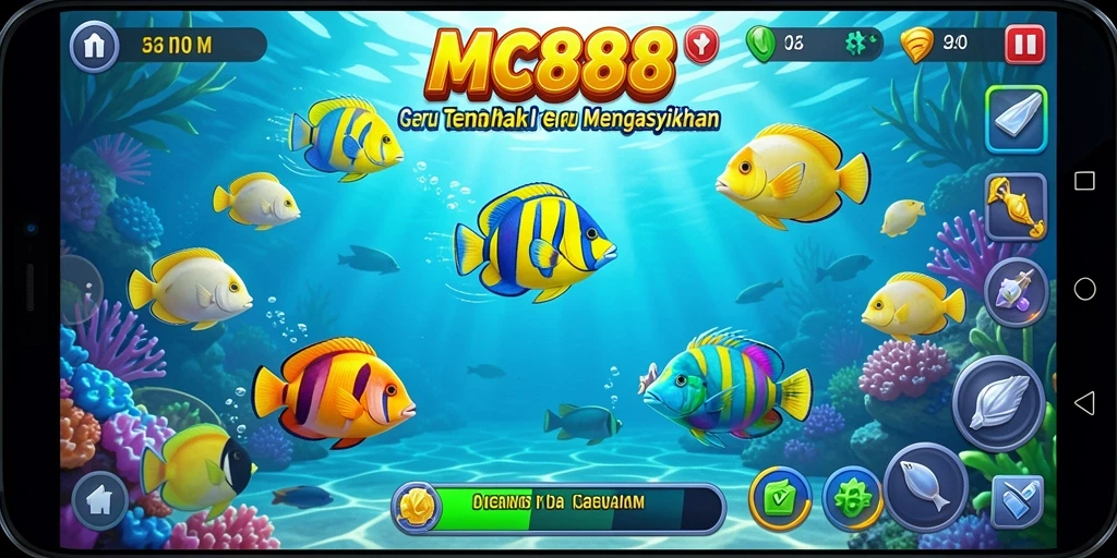 Menampilkan aksi seru dalam gameplay Tembak Ikan MC888.