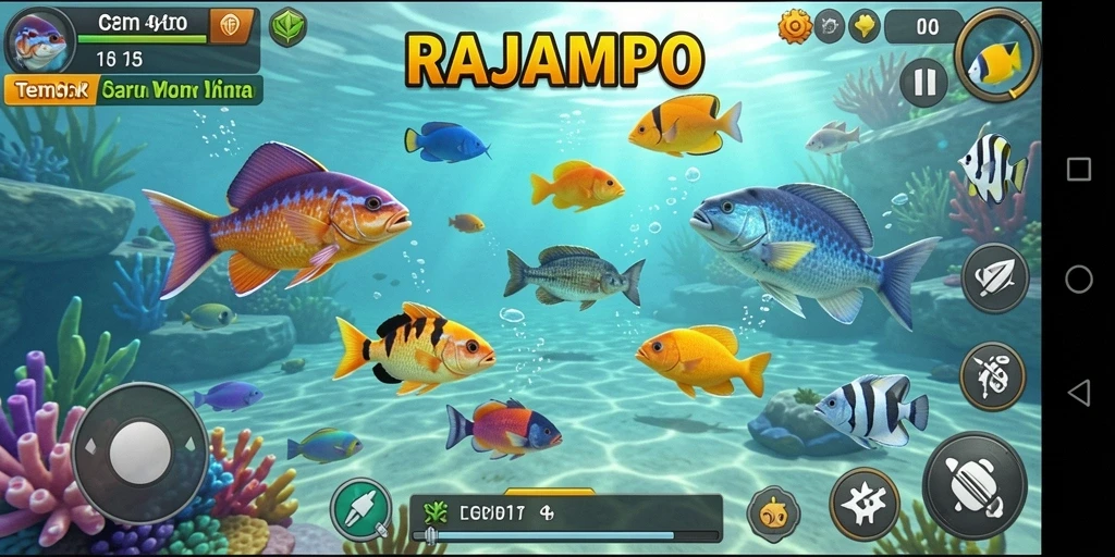 Screenshot gameplay RAJAMPO menampilkan aksi Tembak Ikan yang mendebarkan.