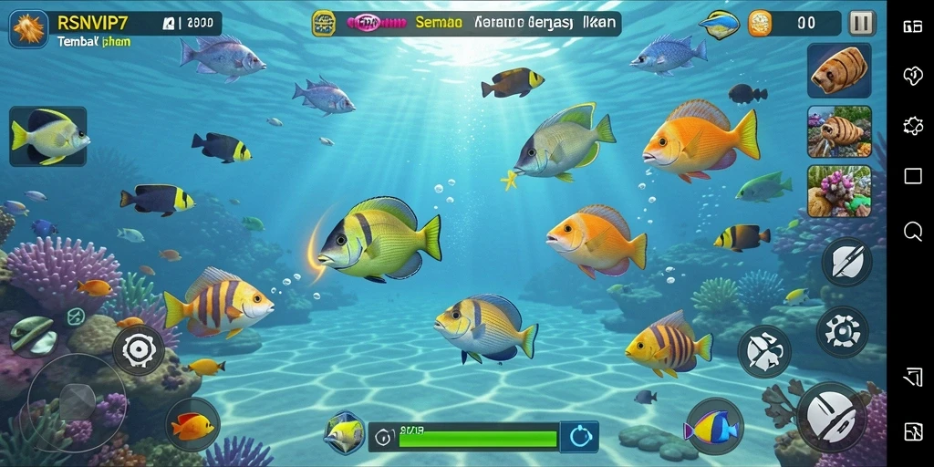 Tampilan gameplay RSNVIP7 yang menampilkan aksi menembak ikan yang seru.